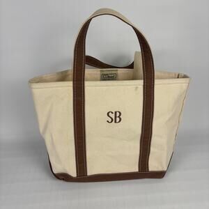 LL Bean Boat and Tote Bag Canvas Brown White Vintage 90s